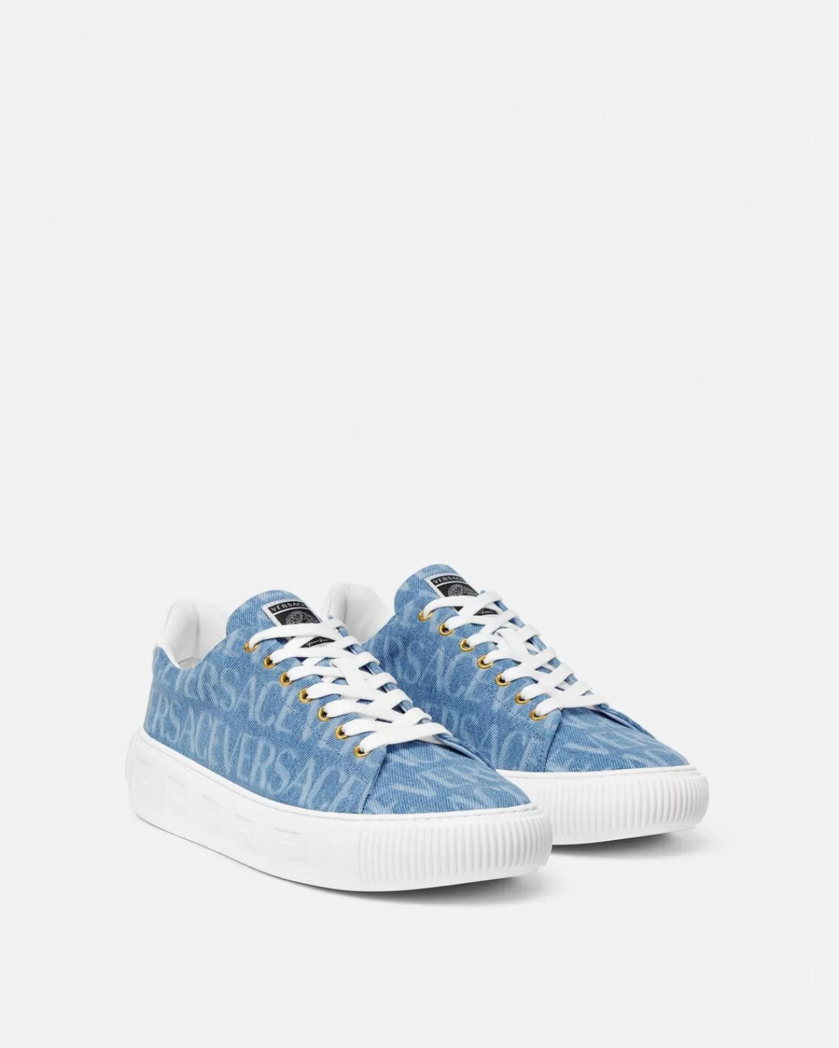 Homme Versace Baskets Allover Greca En Denim