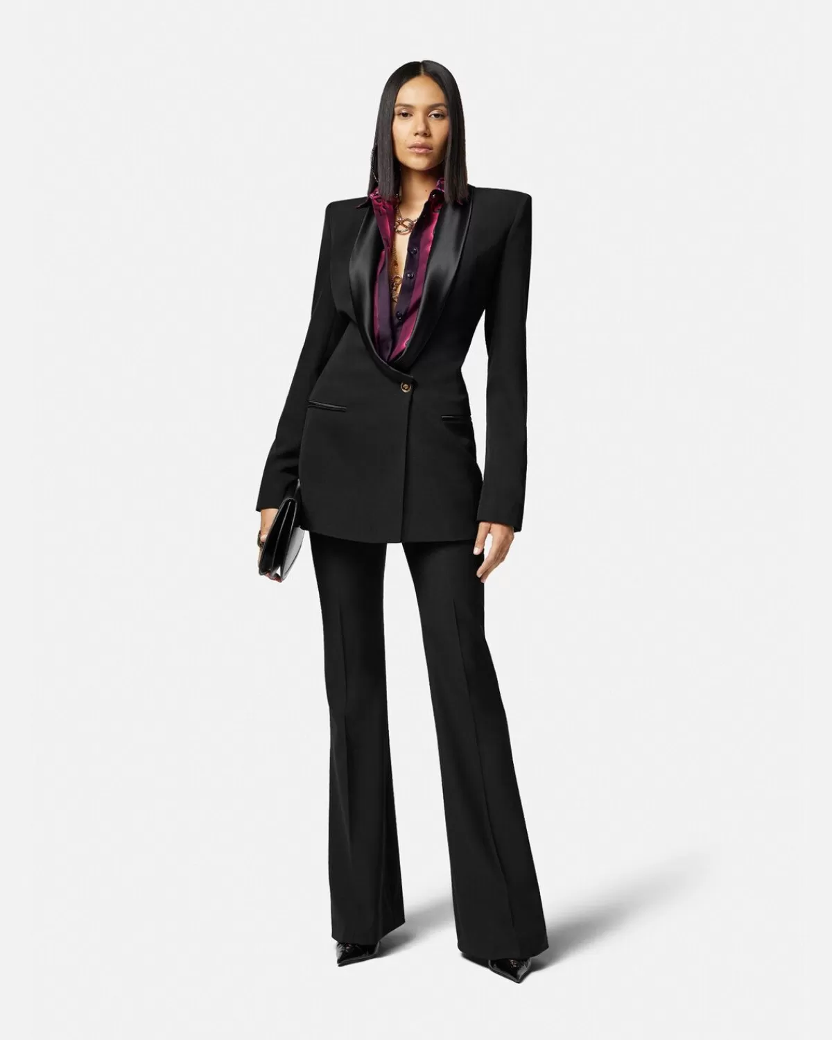 Femme Versace Blazer A Boutonnage Droit En Grain De Poudre