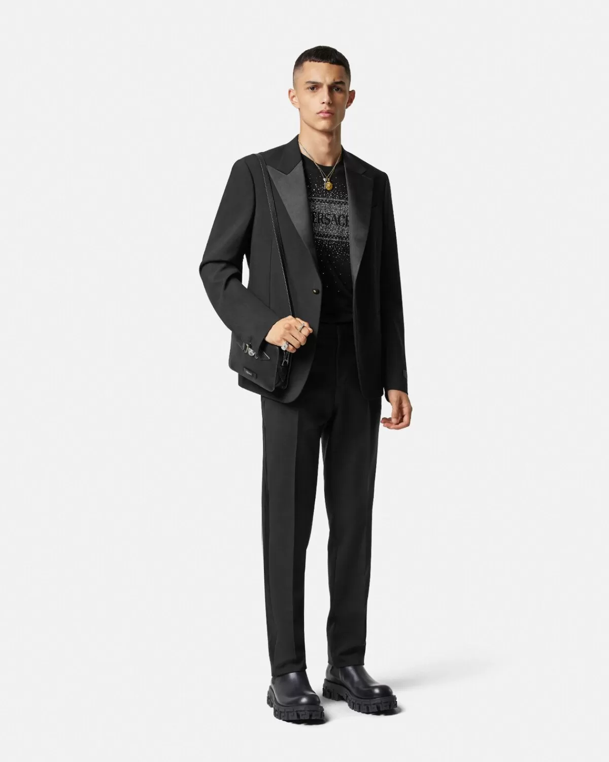 Homme Versace Blazer A Boutonnage Droit En Mohair Melange