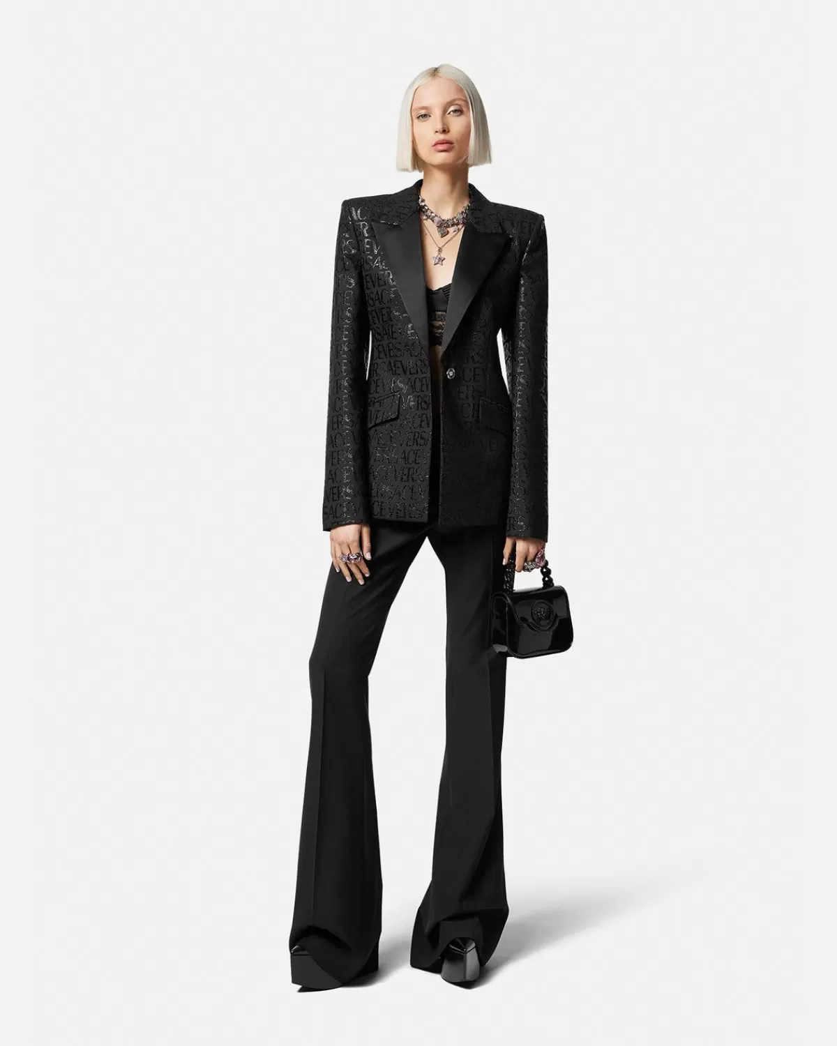 Femme Versace Blazer A Boutonnage Droit Allover