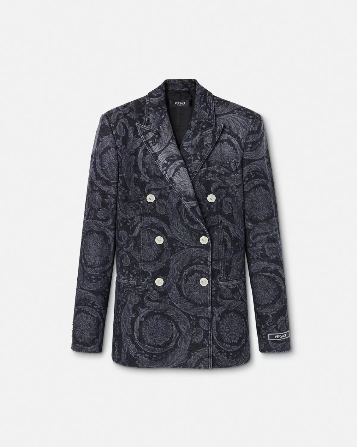 Femme Versace Blazer Croise En Denim Barocco