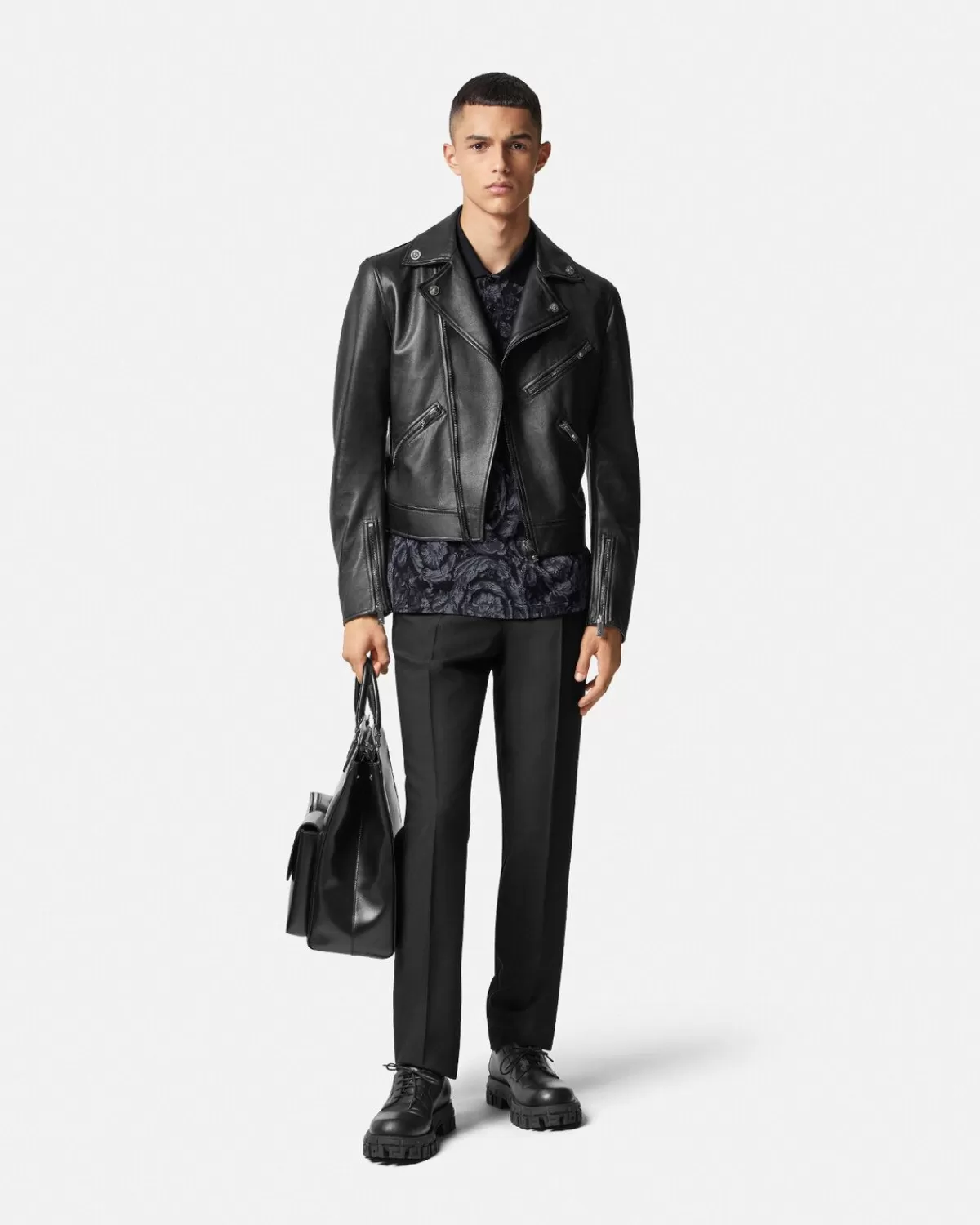 Homme Versace Blouson De Motard En Cuir