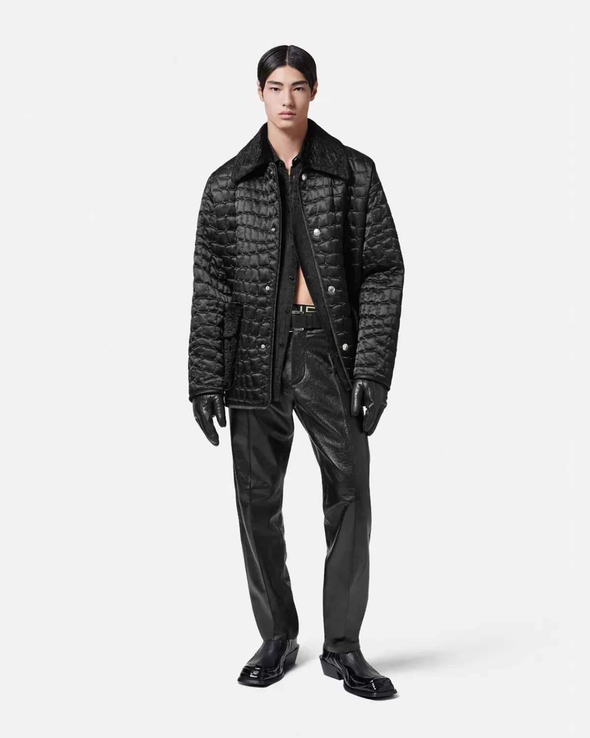 Homme Versace Blouson Matelasse Effet Croco