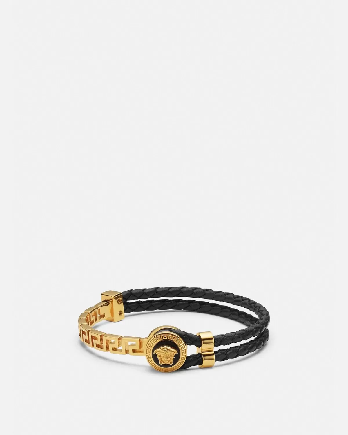 Homme Versace Bracelet En Cuir Tresse Greca