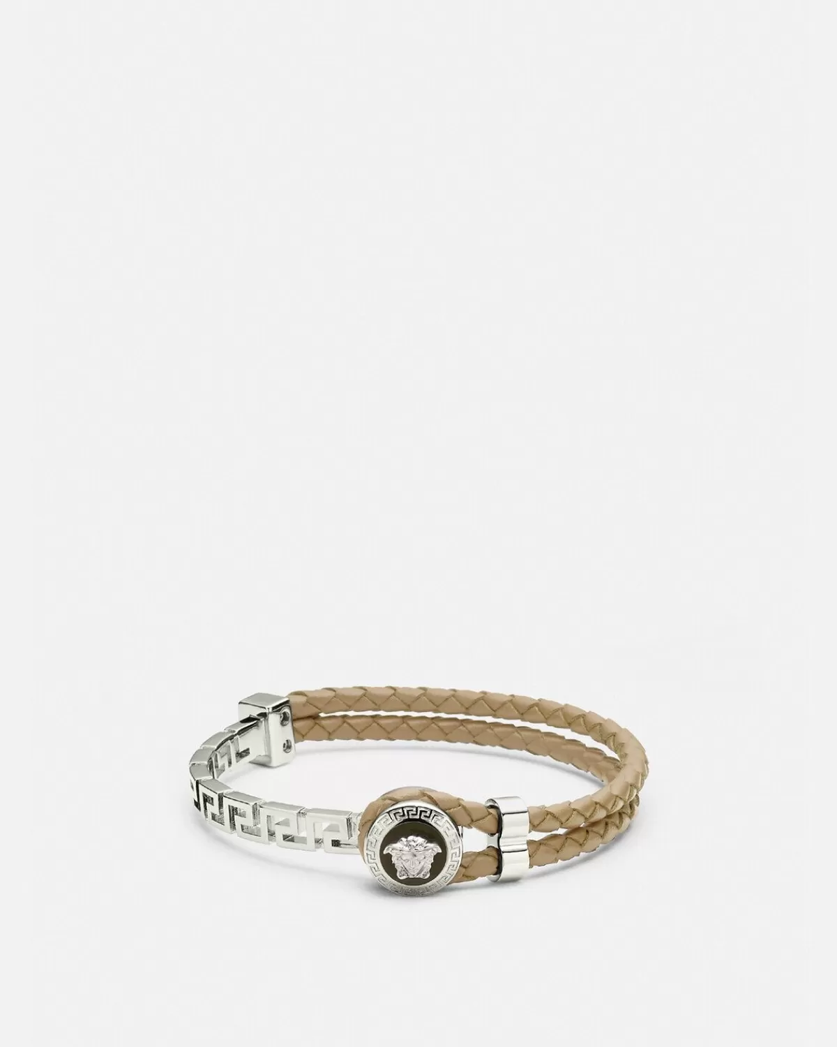 Homme Versace Bracelet En Cuir Tresse Greca