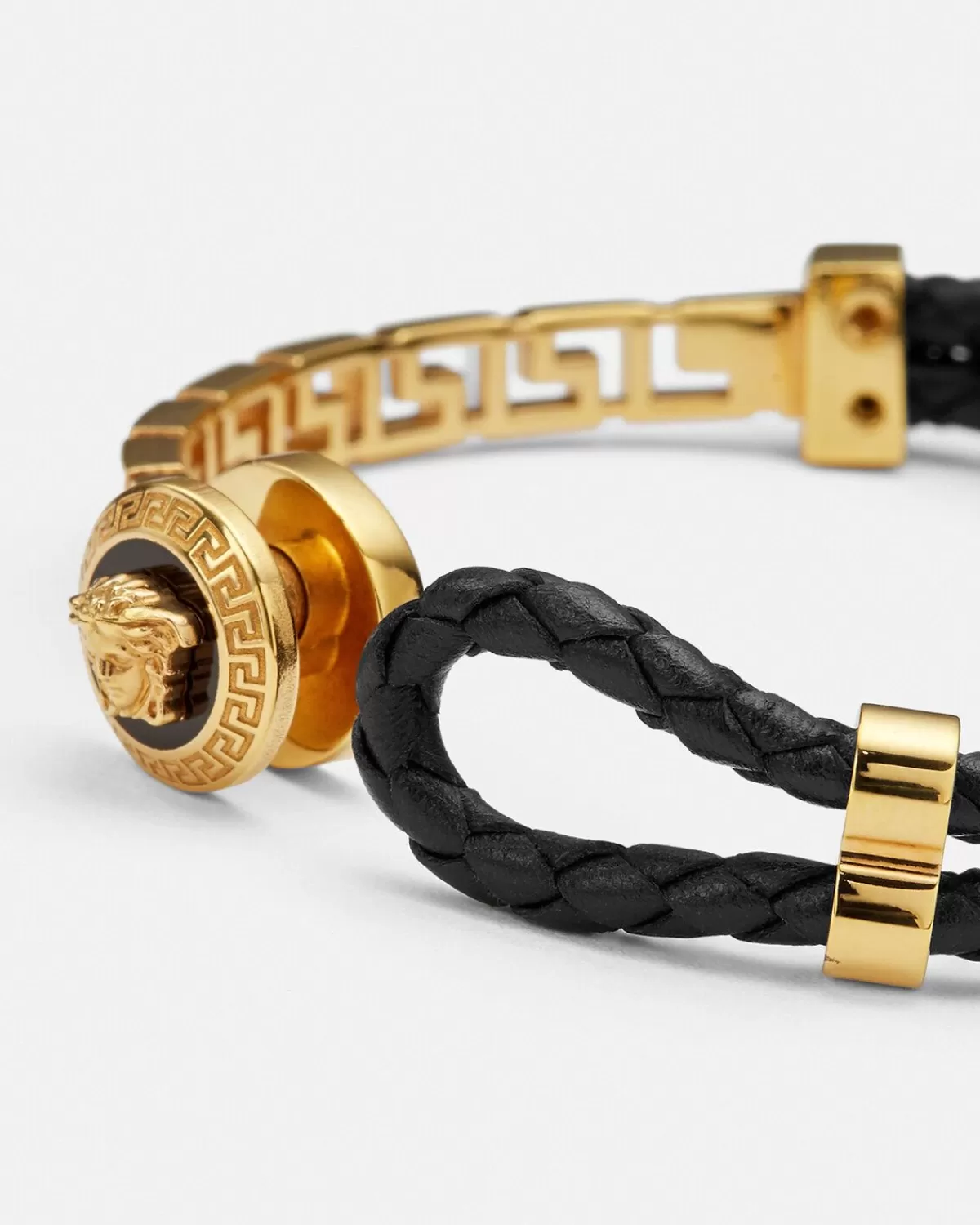 Homme Versace Bracelet En Cuir Tresse Greca