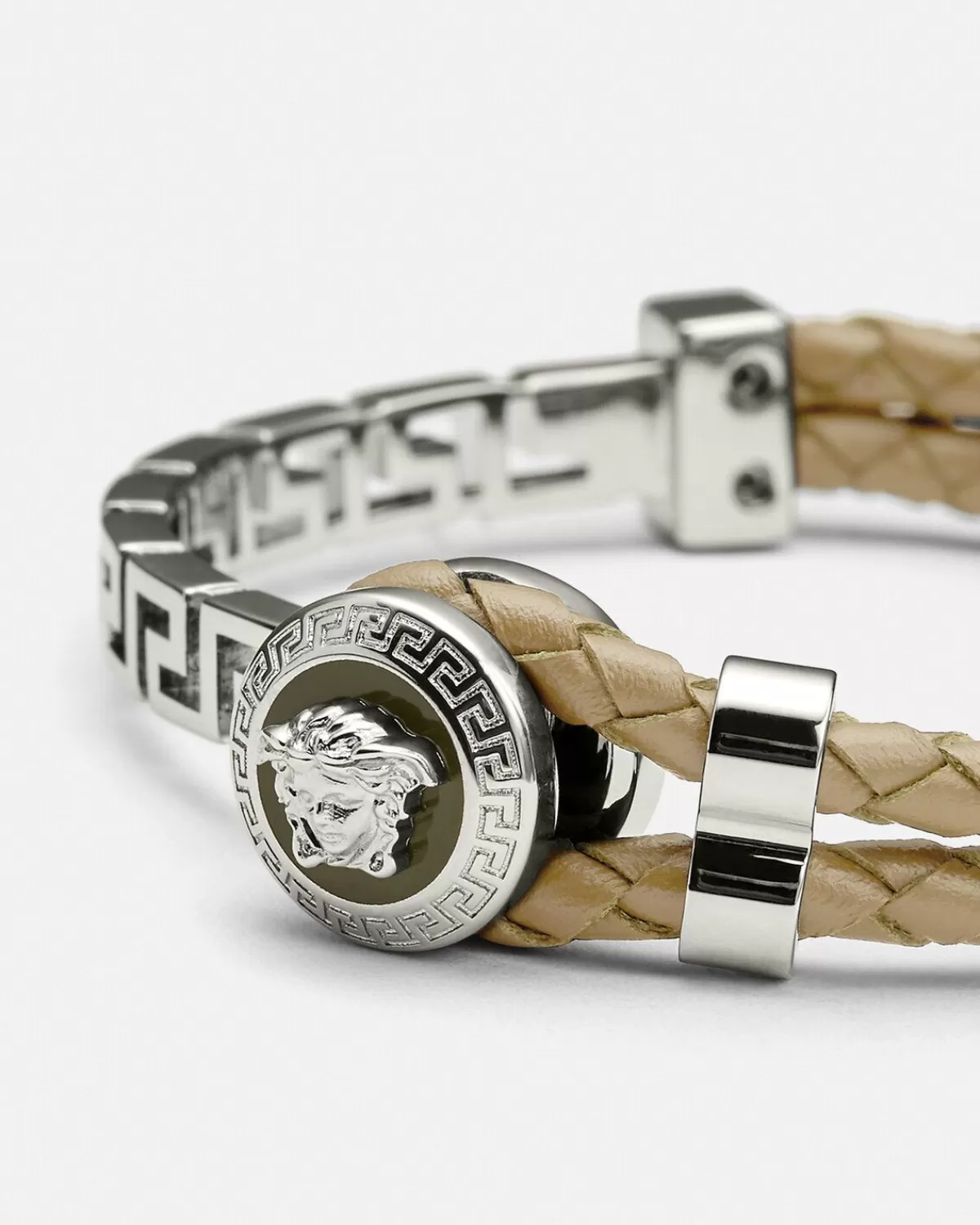 Homme Versace Bracelet En Cuir Tresse Greca