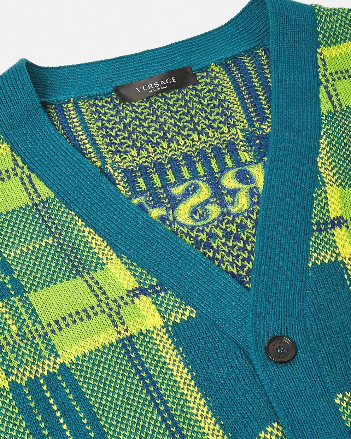 Homme Versace Cardigan En Maille Torsadee A Carreaux