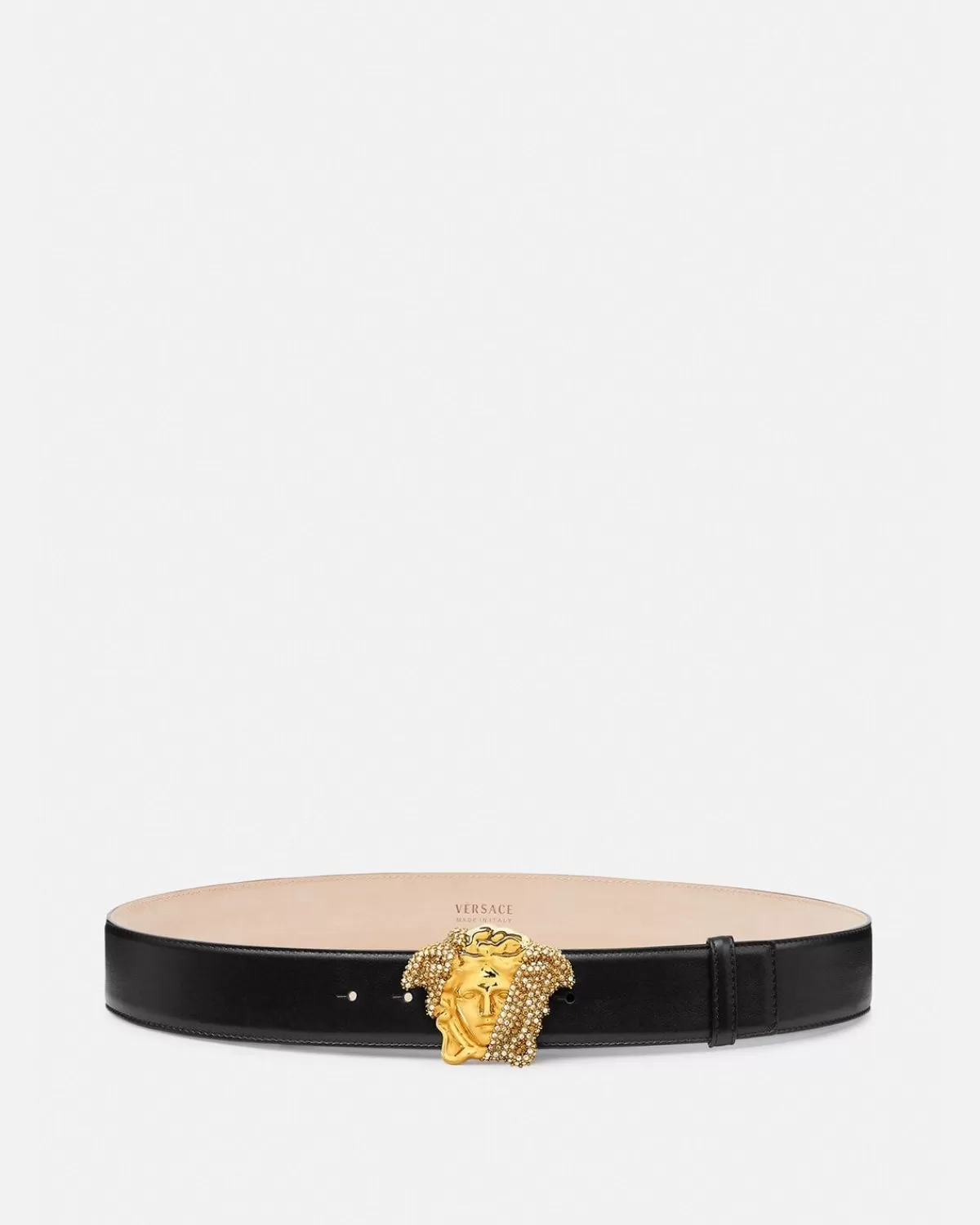 Homme Versace Ceinture En Cuir La Medusa Avec Cristaux