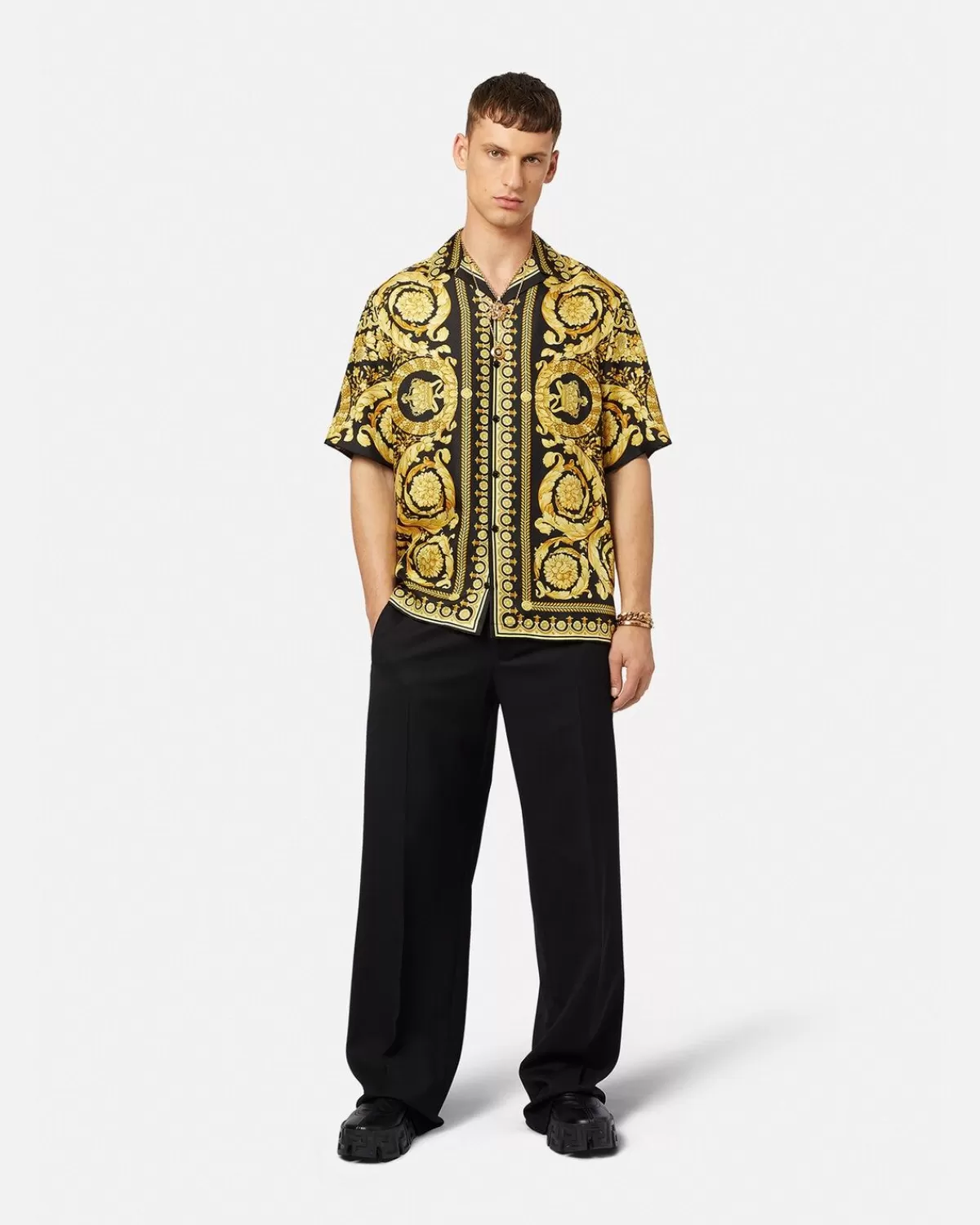 Homme Versace Chemise Barocco En Soie