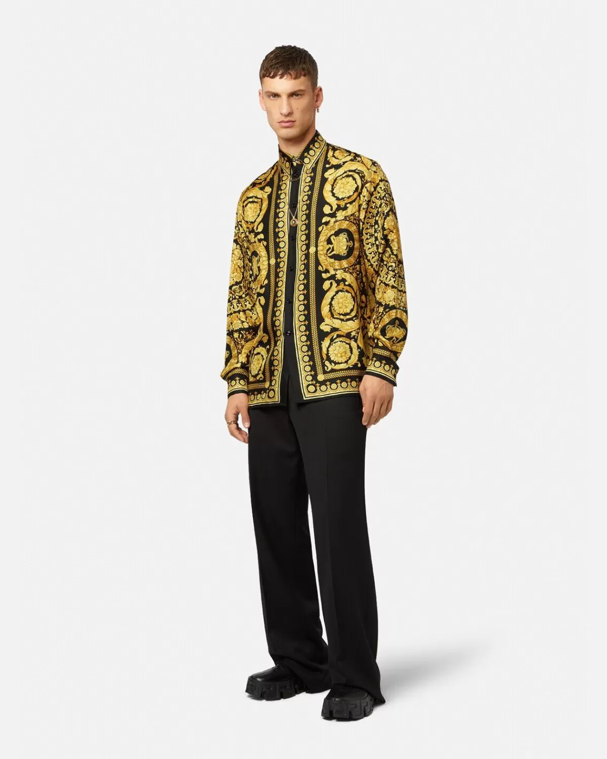 Homme Versace Chemise Barocco En Soie