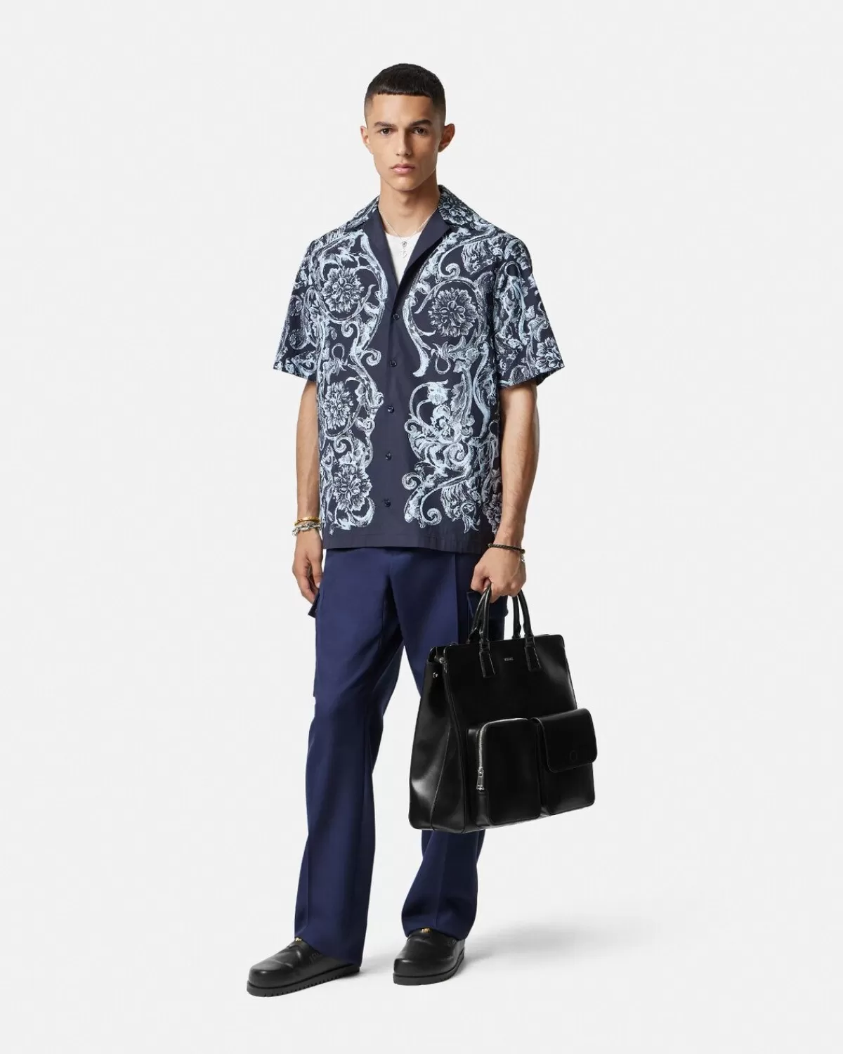 Homme Versace Chemise En Coton Barocco Stencil