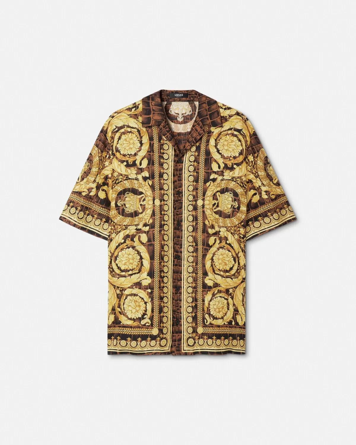 Homme Versace Chemise En Soie Baroccodile