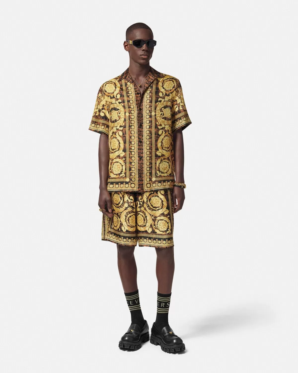 Homme Versace Chemise En Soie Baroccodile