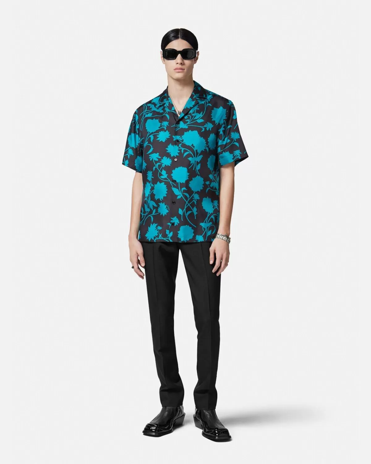 Homme Versace Chemise En Soie Floral Silhouette