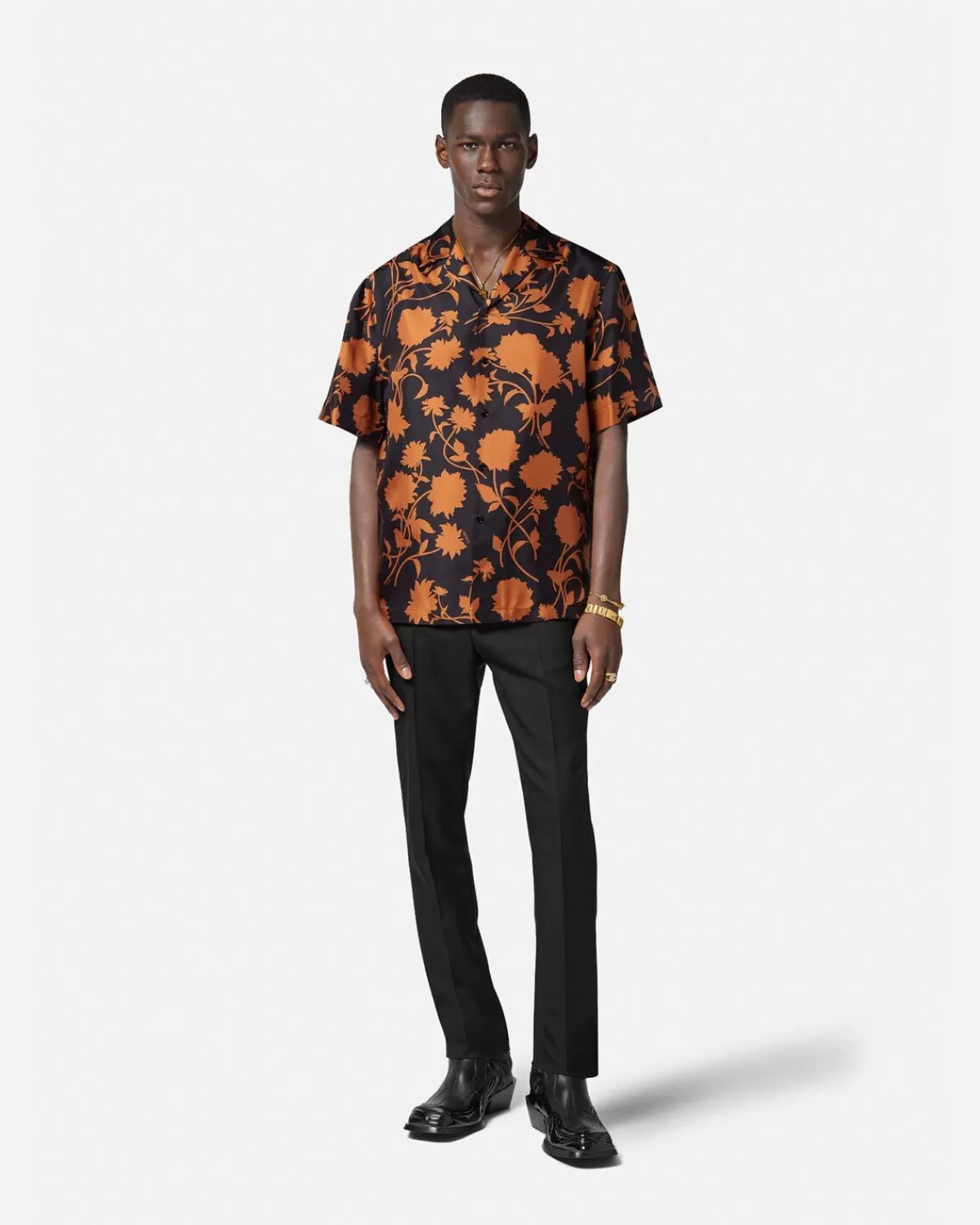 Homme Versace Chemise En Soie Floral Silhouette