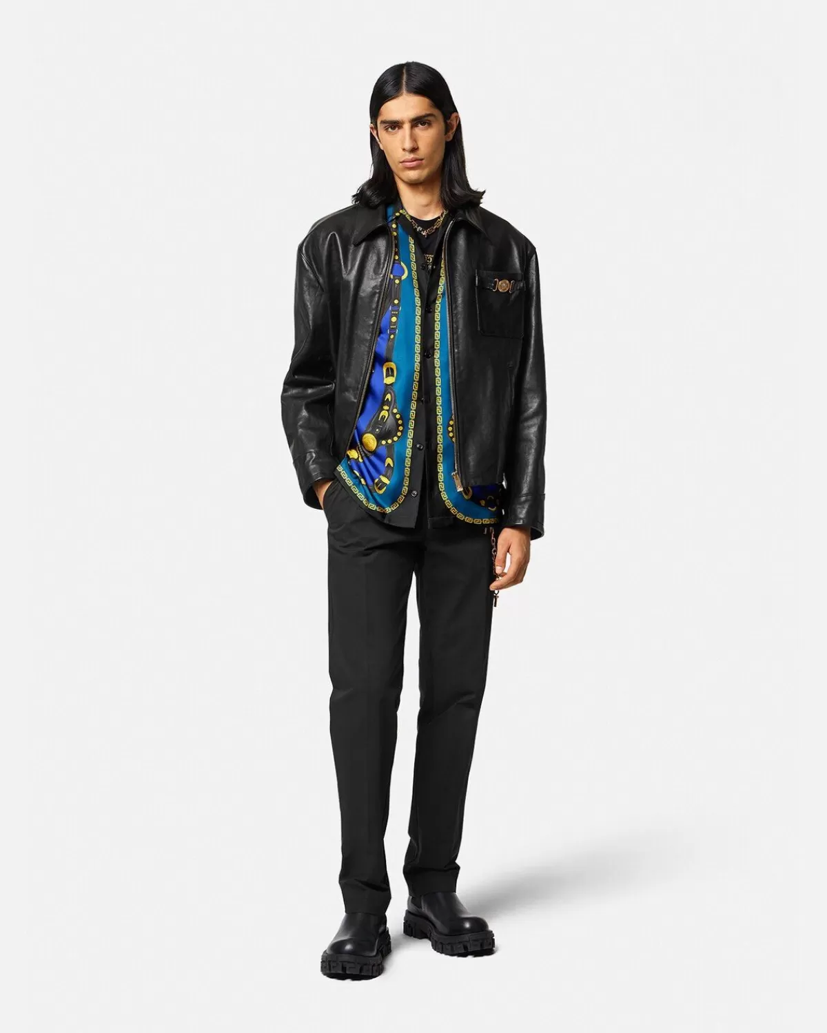 Homme Versace Chemise En Soie Medusa Saddle