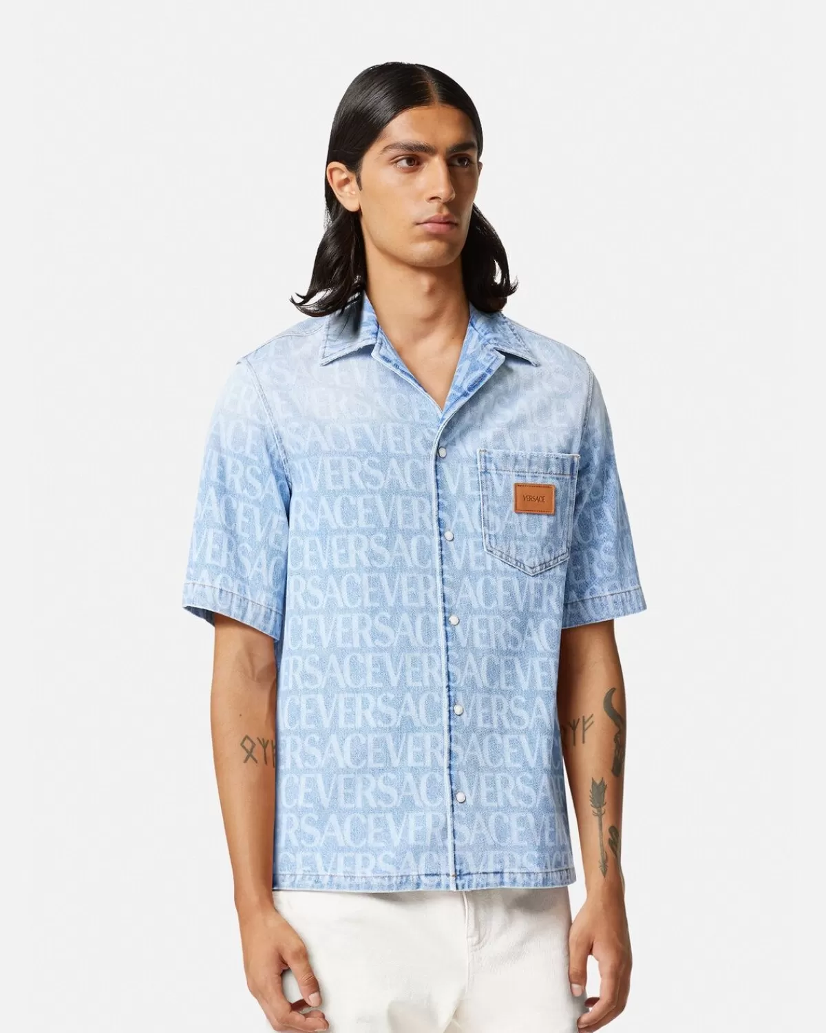 Homme Versace Chemise Allover En Denim