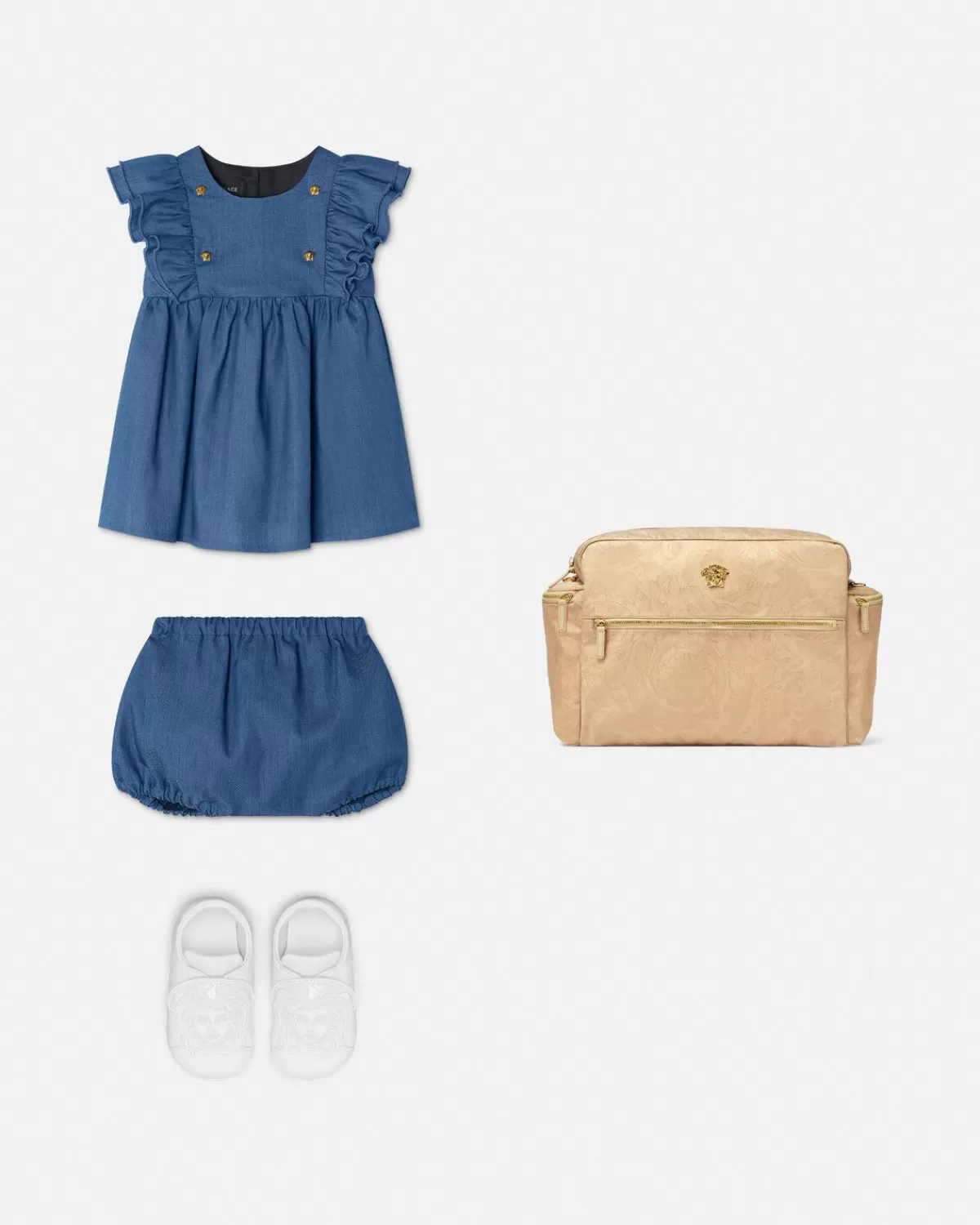 Enfant Versace Ensemble Robe En Chambray A Volants Baby