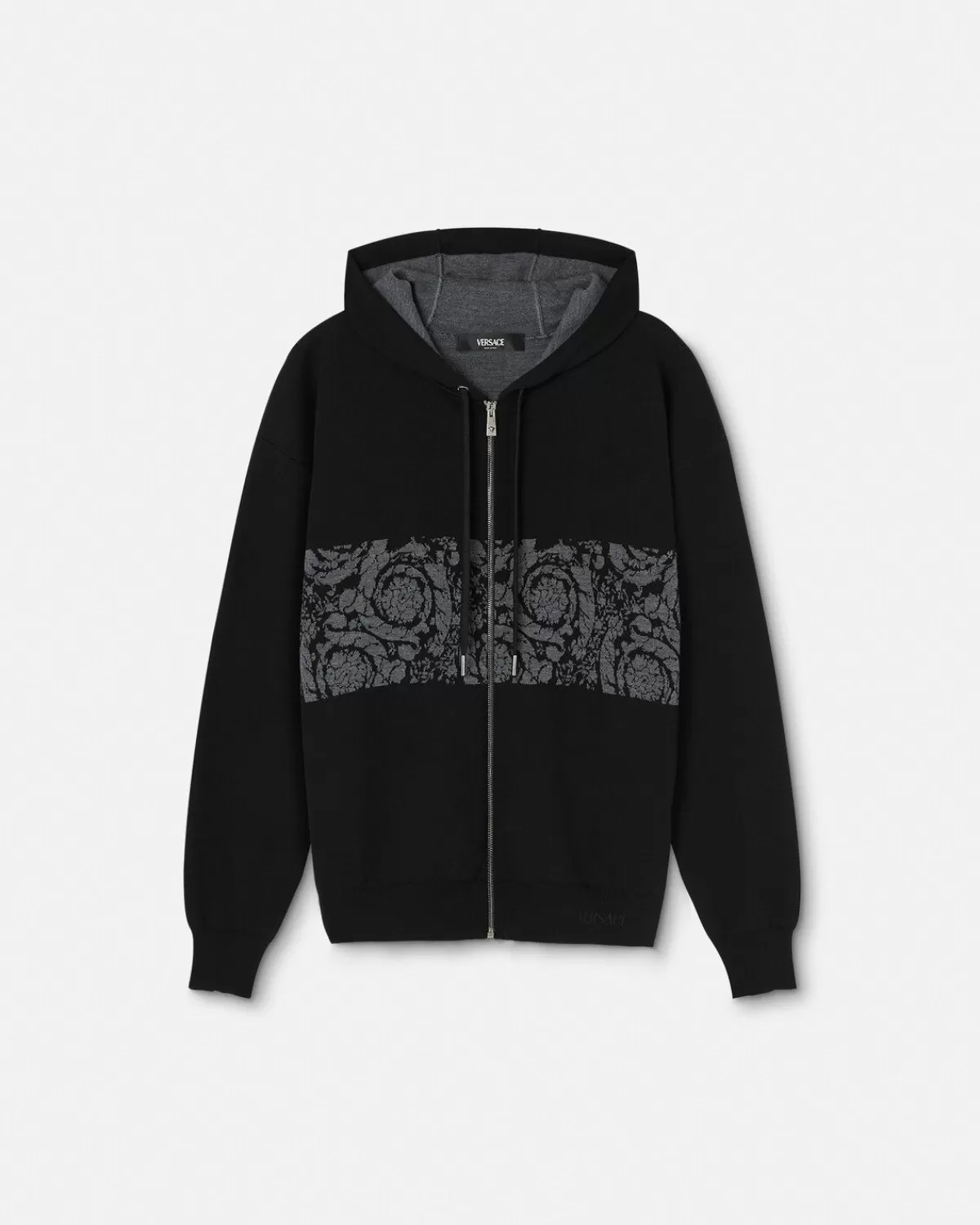 Homme Versace Hoodie Zippe En Maille Jacquard Barocco