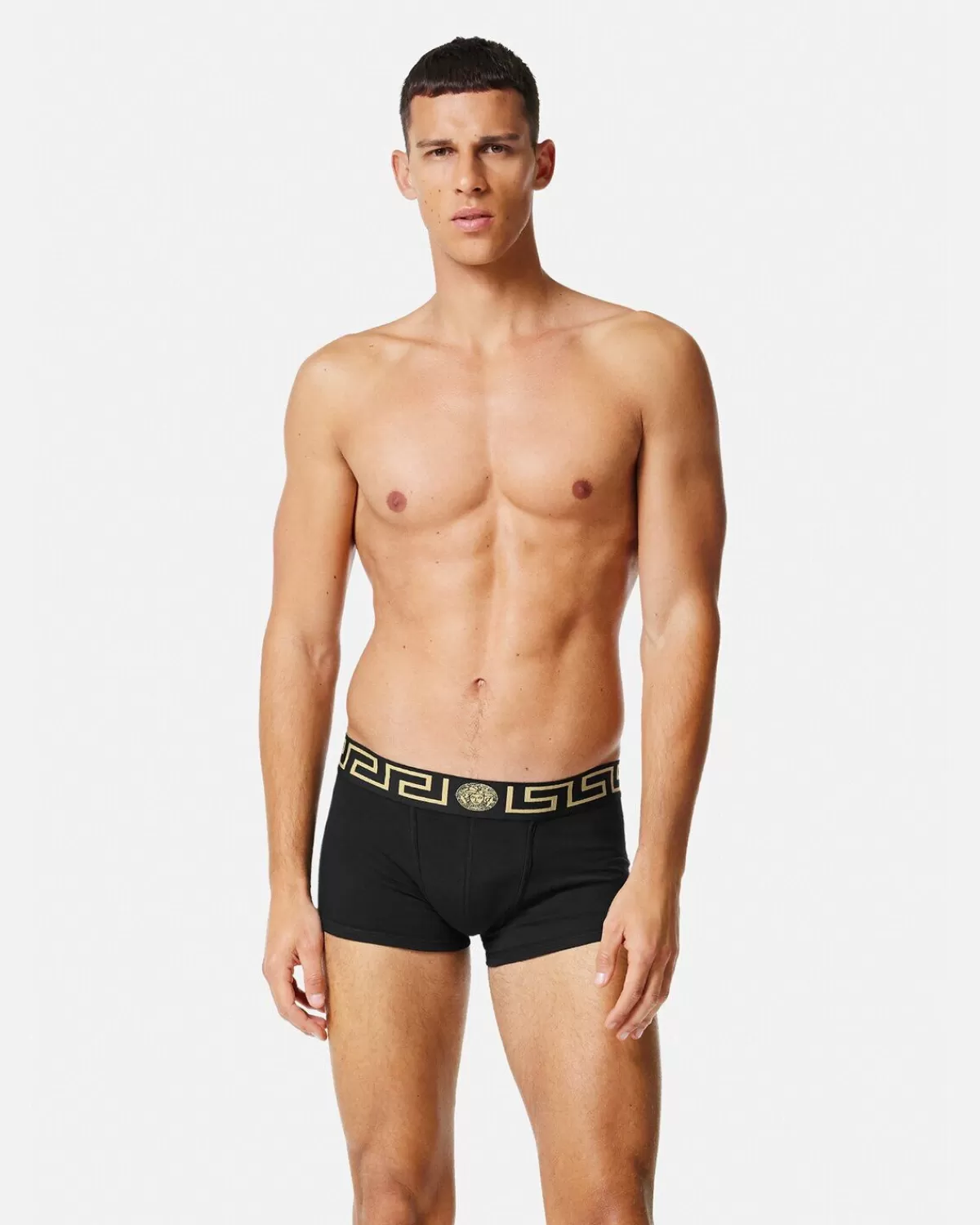 Homme Versace Lot De Deux Boxers Adherents A Bordure Greca