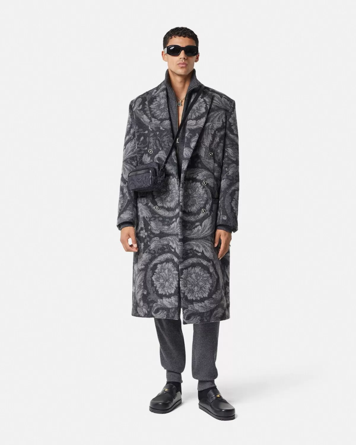 Homme Versace Manteau Long En Cachemire Melange Barocco