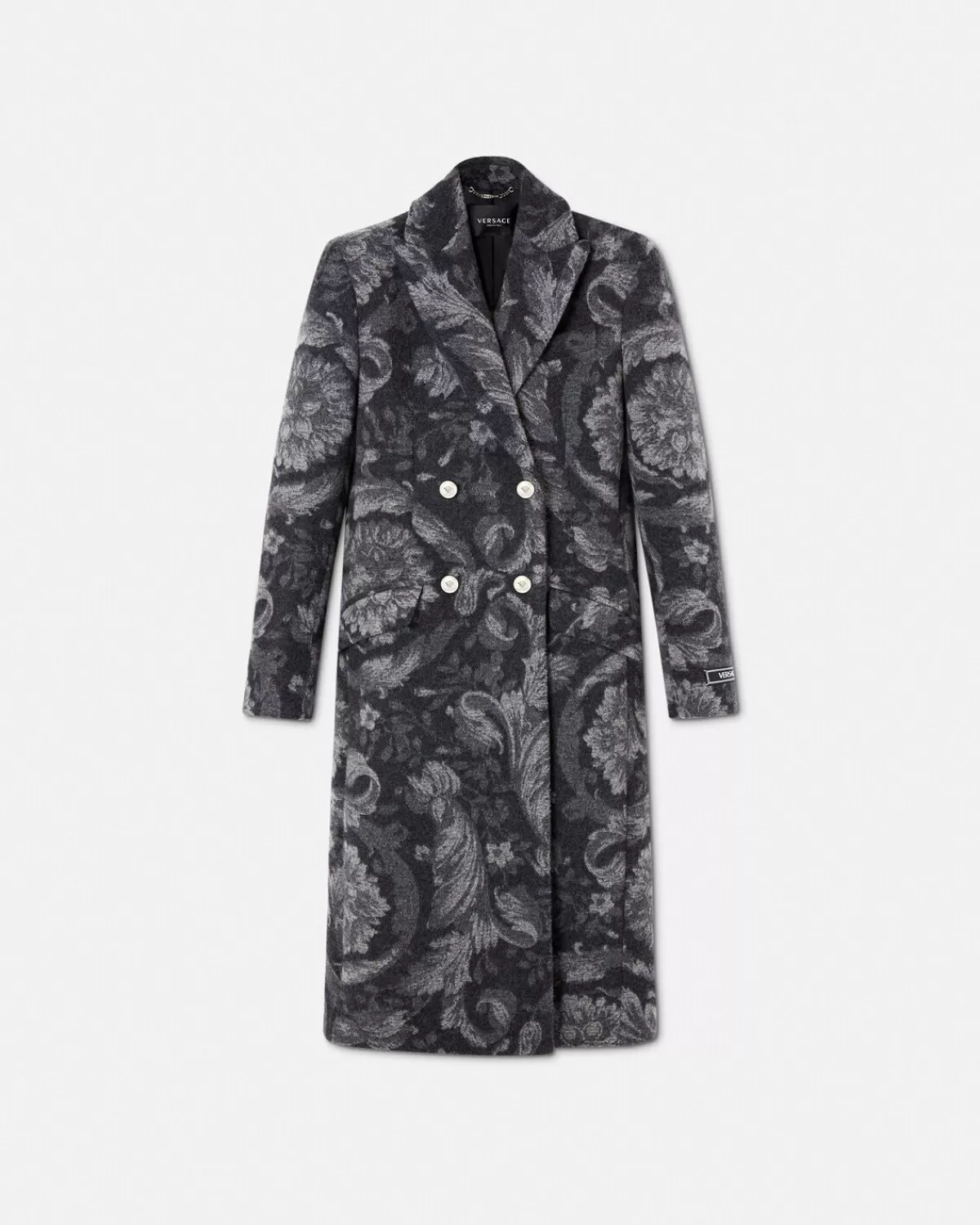 Femme Versace Manteau Long En Laine Barocco Stencil