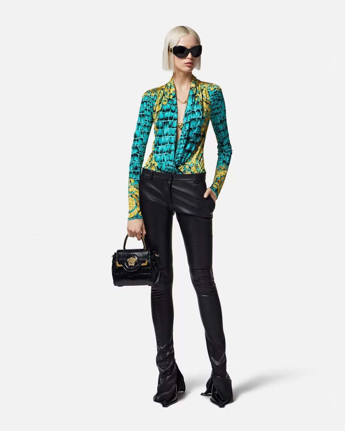 Femme Versace Pantalon Slim Evase En Cuir