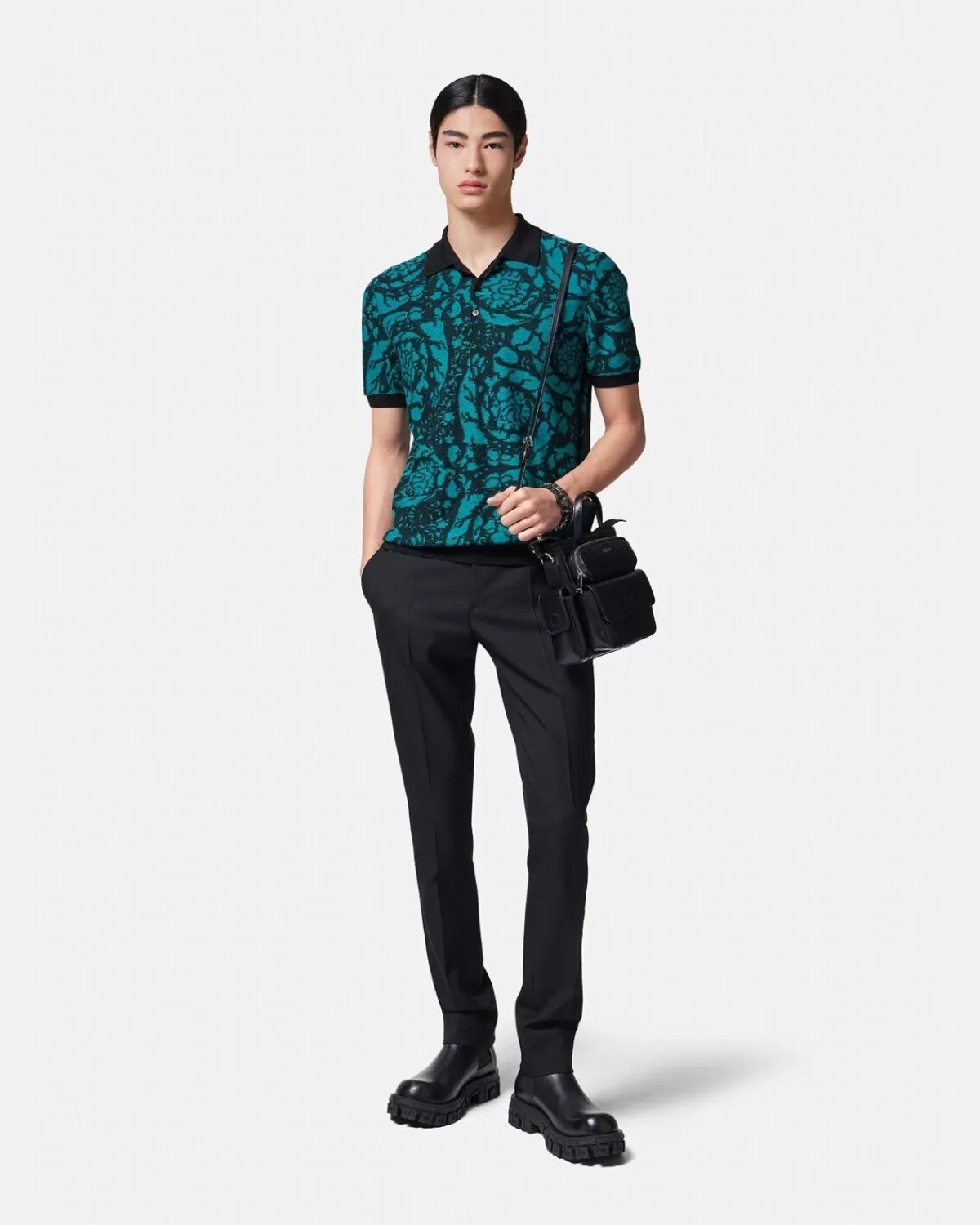 Homme Versace Polo En Maille Barocco Silhouette