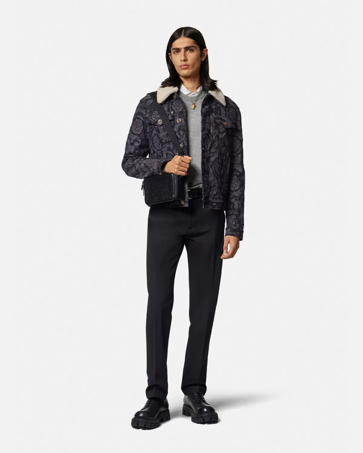 Homme Versace Pull Brode En Laine Melangee