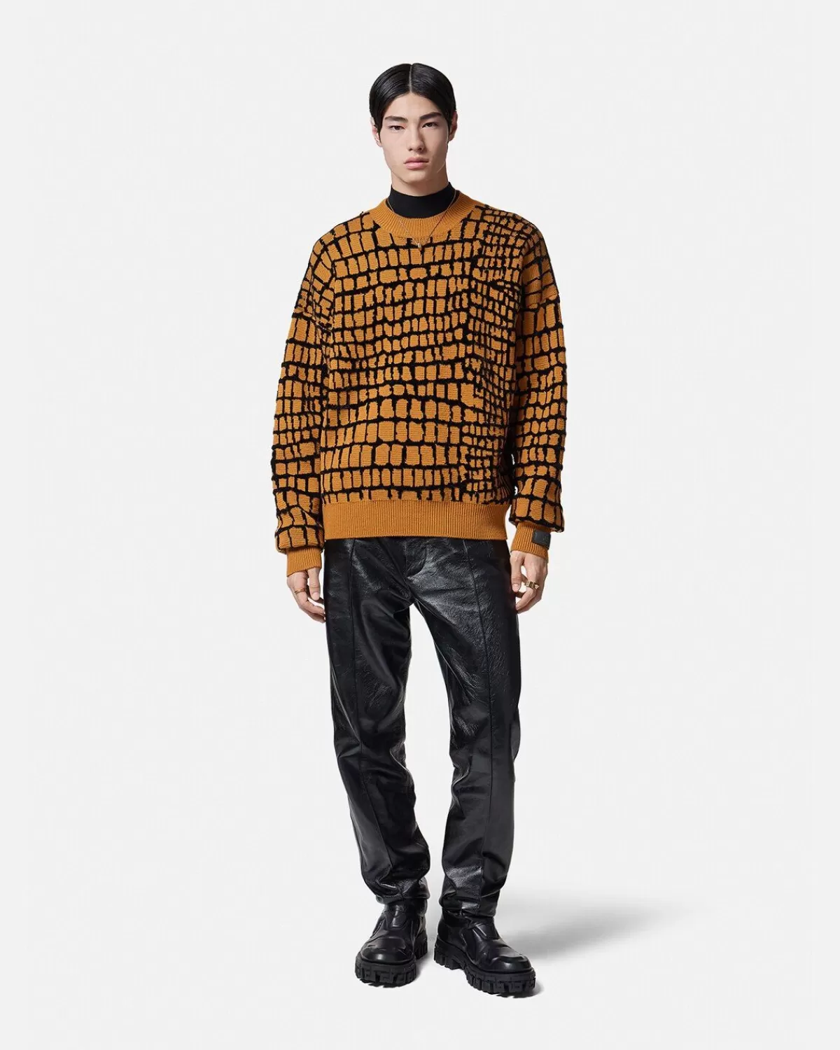 Homme Versace Pull En Jacquard Chenille Effet Crocodile