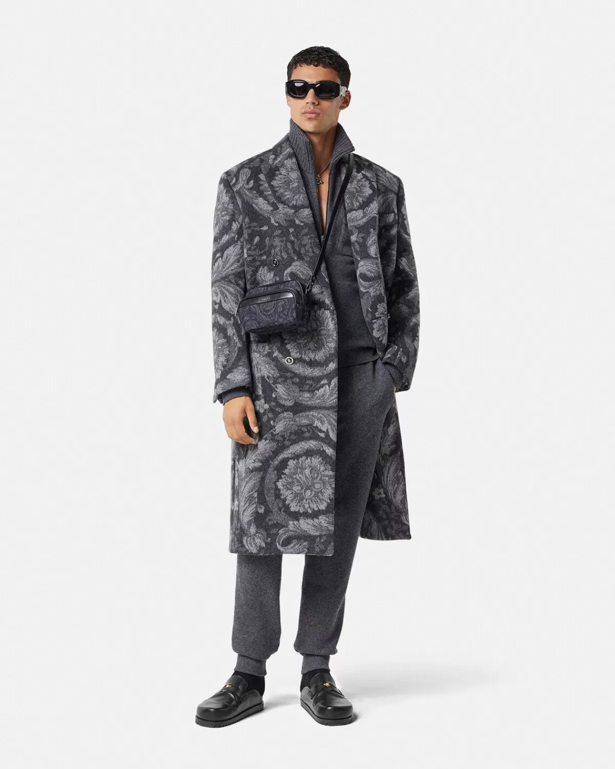 Homme Versace Pull Zippe En Cachemire Melange