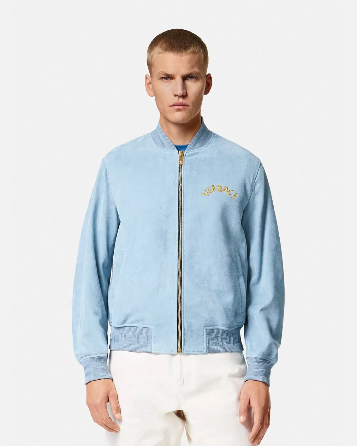 Homme Versace Veste A Logo Seashell Baroque En Daim