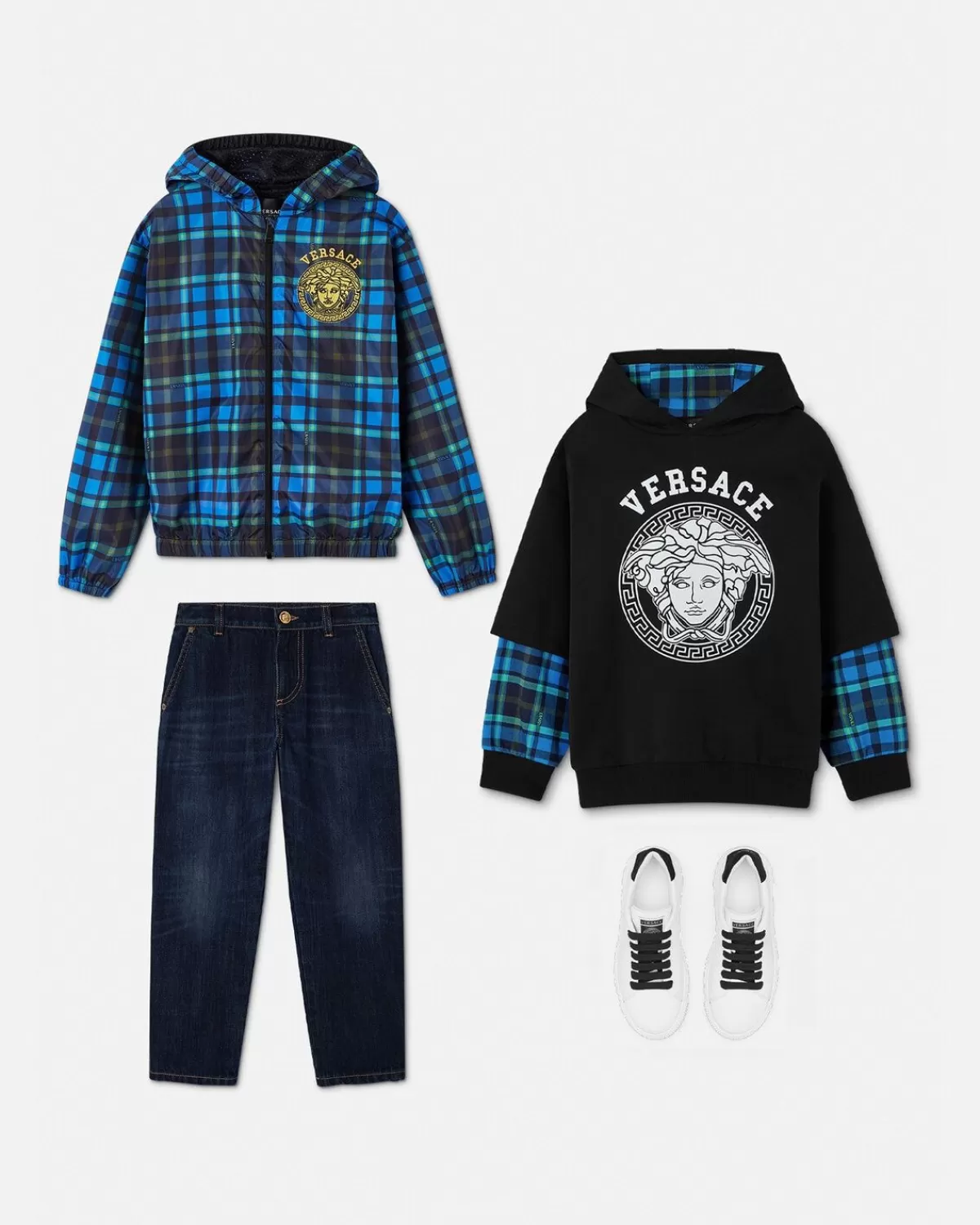 Enfant Versace Veste Coupe-Vent Tartan Medusa Kids